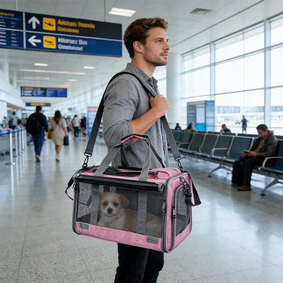 onlyliua 2-In-1 Foldable Crossbody Pet Carrier Bag Portable Lightweight Travel Tote With Breathable Mesh Ventilation Padded Handle And Shoulder Strap Easy-To-Carry For Vet Visits Walks And Flights