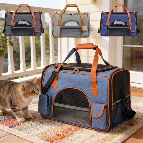 onlyliua 2-In-1 Handheld Crossbody Foldable Pet Carrier Lightweight Breathable Travel Bag For Cats And Small Dogs With Ventilated Mesh And Safety Leash Portable Vet Visit Travel Carrier Bag