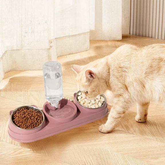 onlyliua 2-In-1 Stainless Steel Cat And Dog Bowl Dual Feeder Food And Water Integrated Anti-Tip Tilted Neck-Protecting Design Removable Trays Easy-Clean Durable Pet Feeding Station