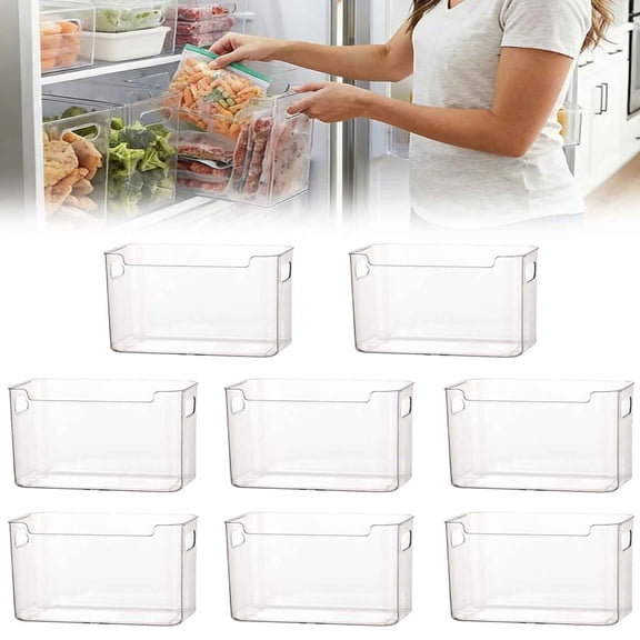 onlyliua 8pcs L Clear Freezer Storage Bins Stackable Refrigerator And Pantry Organizer With Handles Space Saving Kitchen Cabinet Drawer Storage For Food Produce Meat Organization