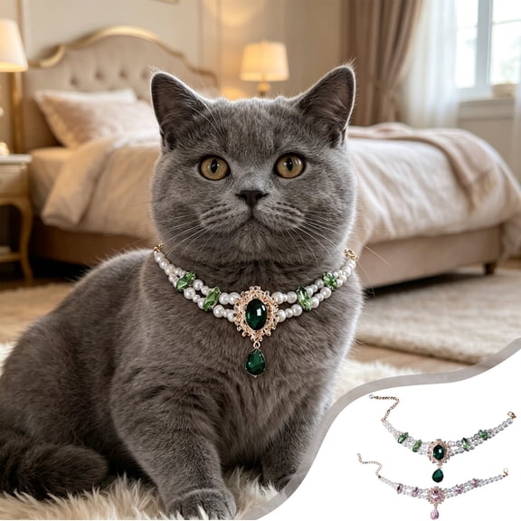 onlyliua Adjustable Crystal Rhinestone Pet Necklace Bling Collar With Heart Accent Stretchy Faux-Pearl Design For Small To Medium Dogs And Cats Wedding Party Holiday Pet Jewelry Pet Necklace