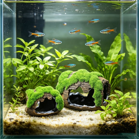 onlyliua Aquarium Moss Wine Barrel Hiding Cave Resin Ornament Realistic Moss-Covered Fish And Shrimp Shelter Decorative Underwater Cave For Aquariums And Tank Landscaping Aquarium Decor Fish Tank