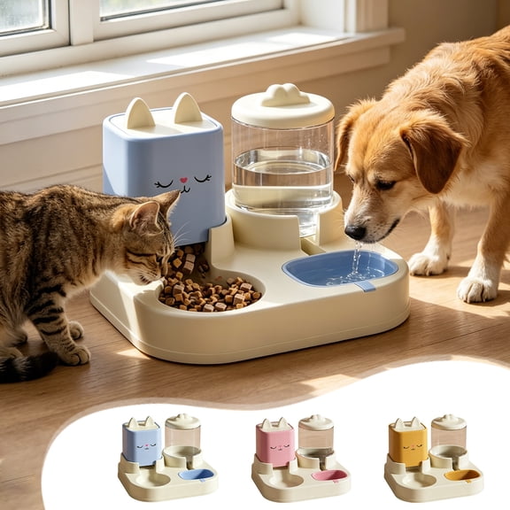 onlyliua Automatic Pet Feeder 2-In-1 Food And Water Dispenser Programmable Timer Portion Control Twin Bowl Design For Cats And Small Dogs Removable Trays Easy-Fill Reliable Feeding Solution Automatic