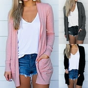 onlyliua Clearance Cardigans Women's Long Sleeve Draped Open Front V-Neck Casual Knit Long Cardigan Jacket Sweater with Pockets Plus Size Clothes for Women