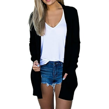 onlyliua Clearance Cardigans Women's Long Sleeve Draped Open Front V-Neck Casual Knit Long Cardigan Jacket Sweater with Pockets Plus Size Clothes for Women