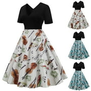 onlyliua Clearance Dress 1950s Vintage Shirt Dress for Women Short Sleeve V Neck Collar Dress Style Cocktail Dresses Casual Dress Retro Dresses for Women # 10 Dollar Items Brown L