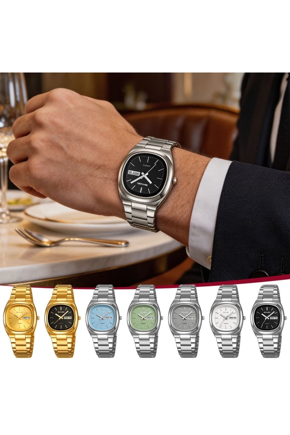 Couple Quartz Watch Set His and Hers Stainless Steel Strap Matching Wristwatches Date Alarm Chronograph Classic Dress Timepieces Gift Set