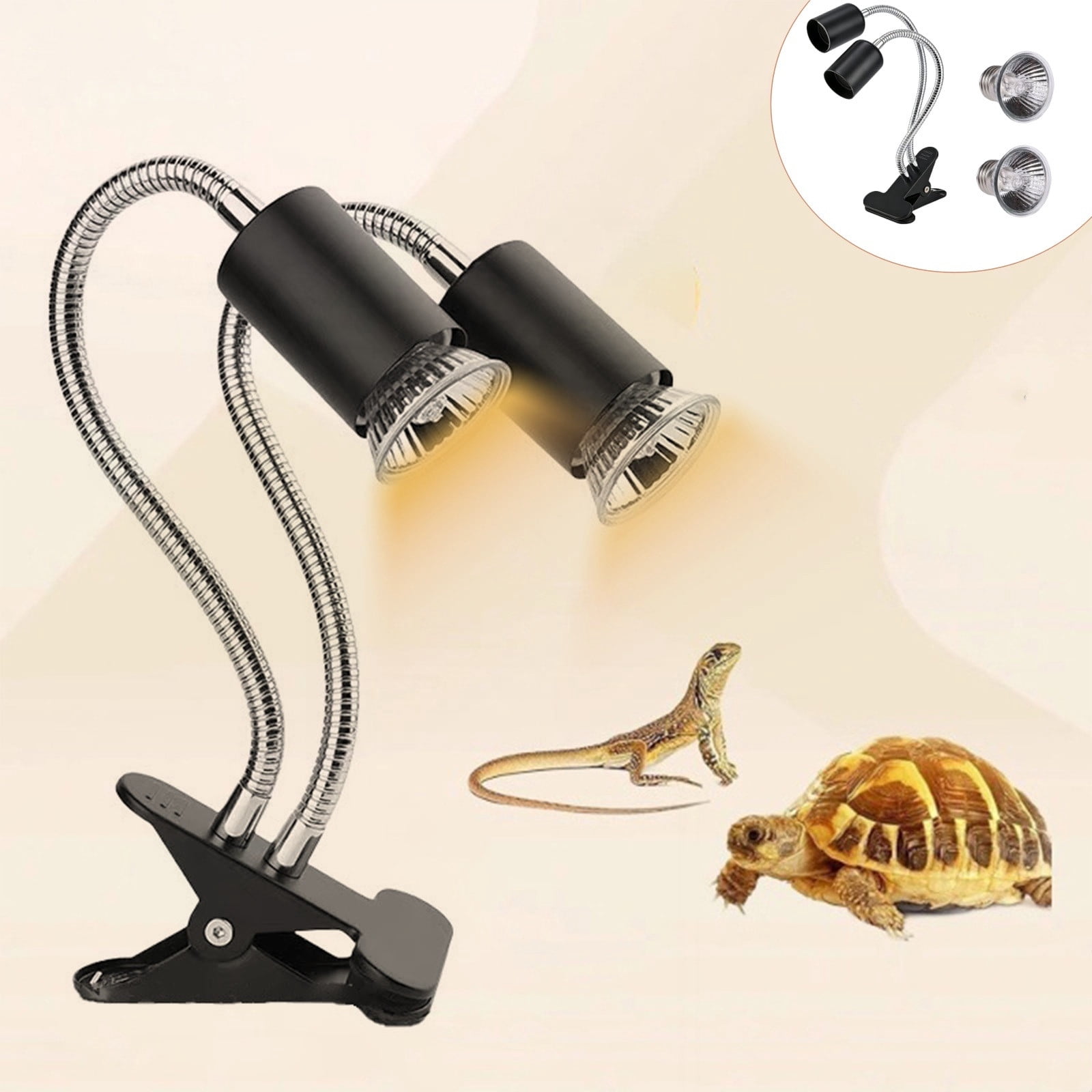 onlyliua Dual-Head Adjustable Timer Reptile Basking Light Clamp Lamp With Day Night Heat And UVB Options For Turtles Lizards And Small Reptiles Two-In-One Calcium Supplementation Heat Lamp