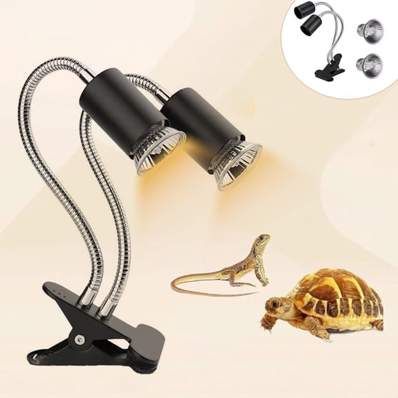 onlyliua Dual-Head Adjustable Timer Reptile Basking Light Clamp Lamp With Day Night Heat And UVB Options For Turtles Lizards And Small Reptiles Two-In-One Calcium Supplementation Heat Lamp