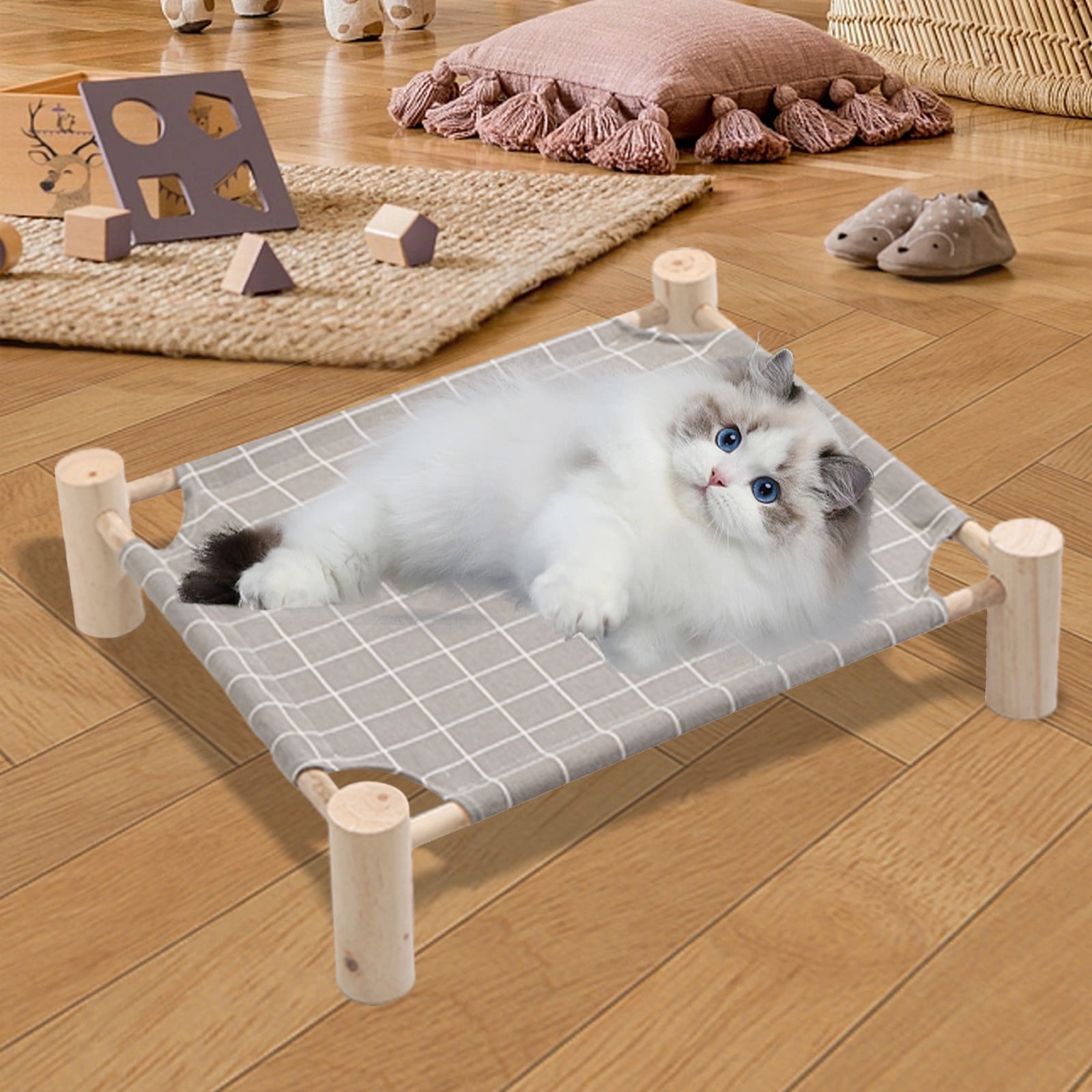 onlyliua Elevated Wooden Suspended Dog Bed Foldable Outdoor Indoor Raised Cool Pet Lounger With Breathable Canvas Detachable Frame For Small Dogs And Cats Portable Travel Pet Bed