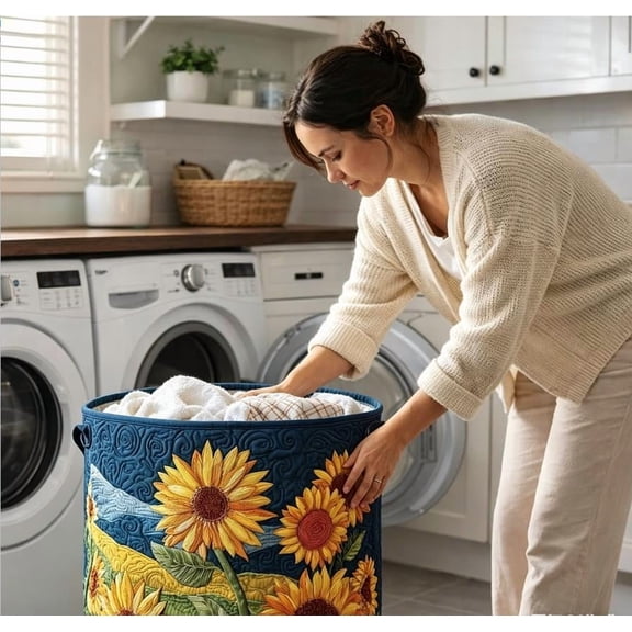 onlyliua Embroidered Laundry Basket Storage Bucket Quilted Collapsible Hamper Drawstring Dirty Clothes Organizer Durable Canvas Foldable Lightweight Bachelor Dorm Room Home Storage