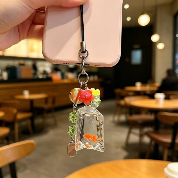 onlyliua Fish-Shaped Phone Pendant with Colorful Beads Koi Fish Mobile Phone Charm Dangle Keychain Bag Accessory Cute Phone Strap Purse Charm Trendy Gift for Teens Young Adults