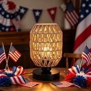 onlyliua Hand Woven Jute Rope Table Lamp with Straight Plug Warm LED Light Rustic Boho Desk Lamp Coastal Rope Shade Handcrafted Accent for Bedroom Living Room Office Decor