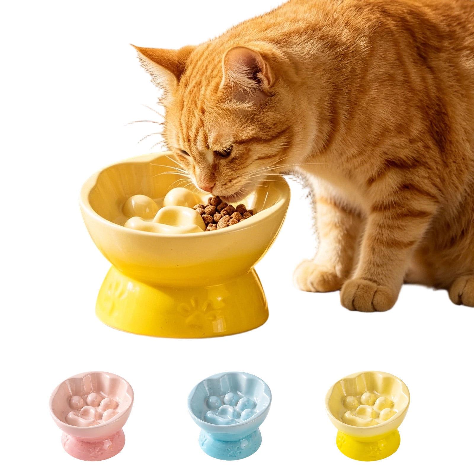 onlyliua High Foot Slow Feeding Ceramic Pet Bowl Elevated Slanted Neck-Friendly Non-Slip Anti-Tip Glazed Porcelain For Small Dogs And Cats Reduces Fast Eating Prevents Choking Easy-Clean Durable Slow