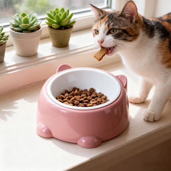 onlyliua Large Capacity Cat Food Bowl Ceramic Neck-Protecting Tilted Anti-Tip Design with Wide Drinking Rim Non-Slip Base Durable Easy-Clean Dishwasher-Safe Pet Feeder Cat Bowl Pet Feeder