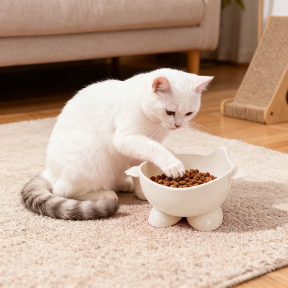 onlyliua Large Capacity Ceramic Cat Food Bowl With Ergonomic Neck-Protecting Tilt Anti-Tip Design Cute Drinking Dish For Cats And Small Dogs Dishwasher-Safe Durable Pet Feeding Bowl