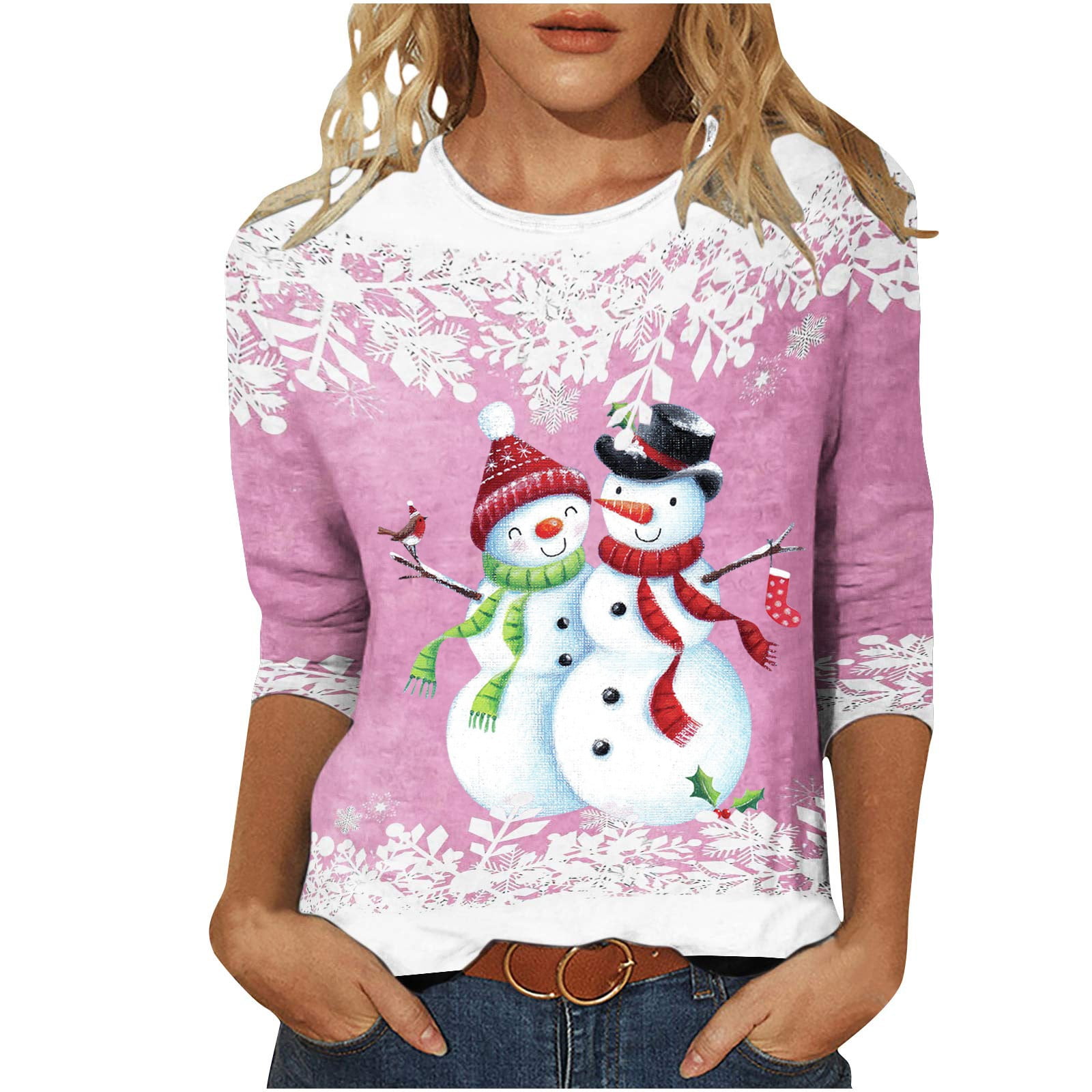 onlyliua Merry Christmas Shirt for Women 3/4 Sleeve Tops and Blouses ...