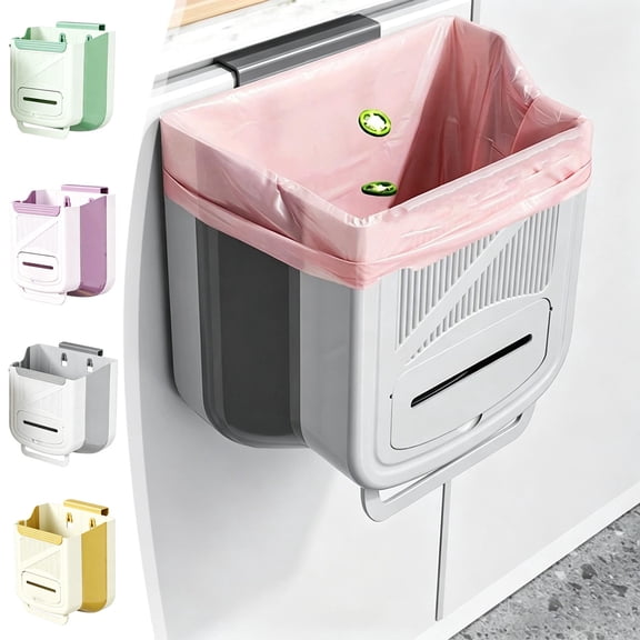 onlyliua No-Drill Wall-Mounted Foldable Kitchen Trash Can Collapsible Cabinet Door Garbage Bin Space-Saving Bathroom Storage Foldaway Waste Basket for RV Camper Outdoor Use