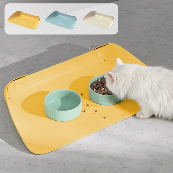 onlyliua PU Leather Waterproof Pet Feeding Mat Non-Slip Elevated Edge Spillproof Floor Protector For Dog And Cat Bowls Easy-Clean Textured Surface Stylish Dining Placemat For Pets