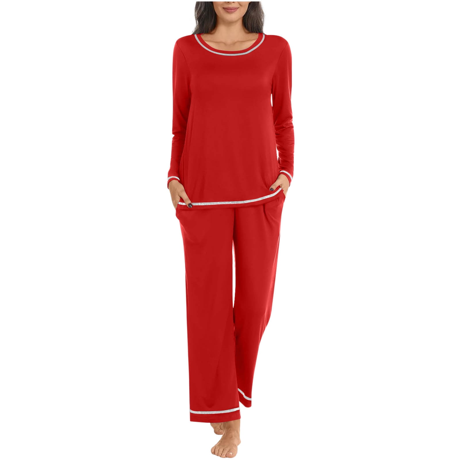 Casual Color-Blocked Pajama Set with Long Pants