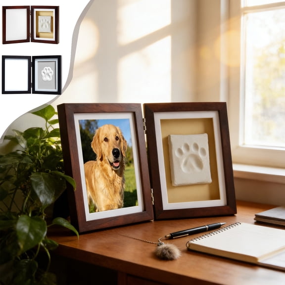 onlyliua Pet Paw Print Photo Frame Kit With Air-Dry Clay And Frame Slot DIY Keepsake Memory Plaque Capture Perfect Pawprint No-Mess Instructions Weather-Resistant Gift For Dogs And Cats Memorial Kit