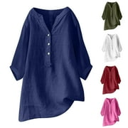 onlyliua Shirts Linen Shirts for Women Loose Fit, Women's V-Neck Long Sleeve Loose Button Cotton and Linen Tunic Shirts Summer Shirts Blouse
