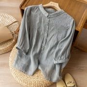 onlyliua Shirts Linen Shirts for Women Loose Fit, Women's V-Neck Long Sleeve Loose Button Cotton and Linen Tunic Shirts Summer Shirts Blouse