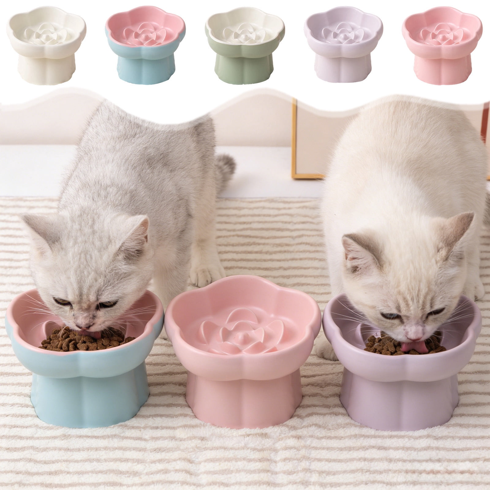 onlyliua Slow Feeding Ceramic Pet Bowl Elevated High Foot Slant Design With Neck Protection Non-Slip Anti-Tip Glazed Porcelain For Small Dogs And Cats Prevents Choking Easy-Clean Slow Feeder Pet Bowl