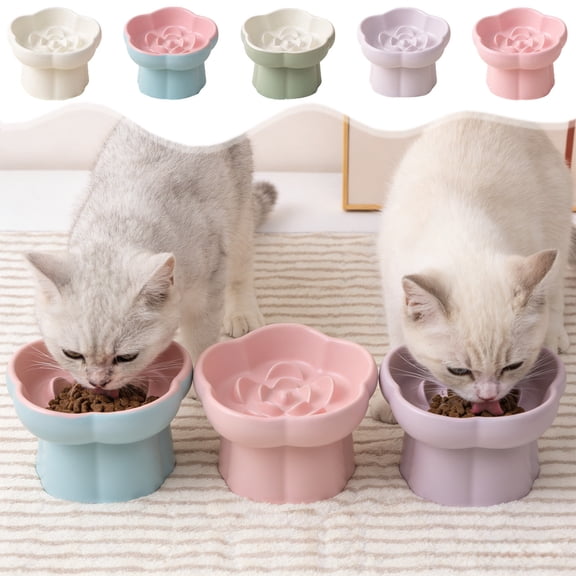 onlyliua Slow Feeding Ceramic Pet Bowl Elevated High Foot Slant Design With Neck Protection Non-Slip Anti-Tip Glazed Porcelain For Small Dogs And Cats Prevents Choking Easy-Clean Slow Feeder Pet Bowl