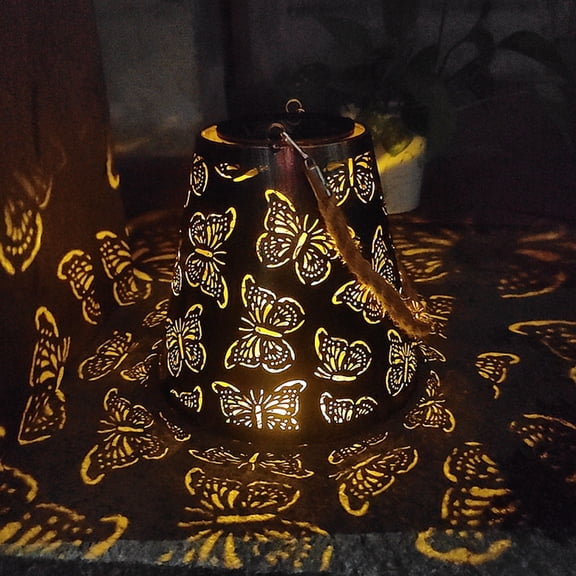 onlyliua Solar Projection Lantern Hanging Metal Cutout LED Waterproof Outdoor Patio Light Warm Glow Decorative Garden Lantern with Patterned Projection Perfect Gift for Yard Decor
