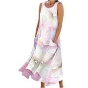 onlyliua Summer Saving Clearance Linen Dresses for Women 2024 Casual Cotton Linen Dress Sleeveless Flowy Maxi Dress Solid Color Beach Tank Dress with Pockets