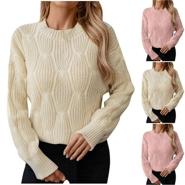 onlyliua Sweaters for Women Plus Size Women's Solid Round-Neck Fall and Winter Long Sleeve Pullover Fashion Sweater Women's Lightweight Sweater
