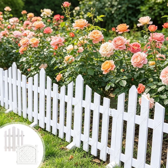 onlyliua White Plastic Mini Picket Fence Decorative Garden Edging Border Panel for Lawns Flower Beds Planters Patio Backyard Pathway Landscape Accent Weatherproof Plastic Fence
