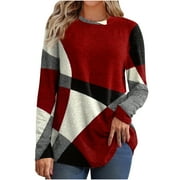 onlyliua Women Dressy Tops, Women 2024 Shirts Dressy Casual Long Sleeve Trendy Geometric Tunic Tops Plus Size Crewneck T Shirts Lightning Deals Of Today Clearance Under 20.00 Dollar Items #1