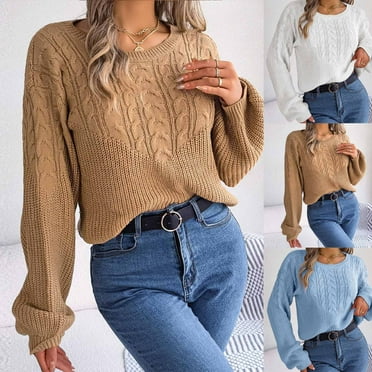 onlyliua Women Sweaters for Fall Women's Fashion Long Sleeves Round-Neck Loose Pullover Tops Blouse Knitted Sweater Thin Sweaters for Women