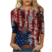 onlyliua Womens Tshirts, Women's Summer American Flag Patriotic T Shirts Summer Casual Holiday Crewneck Short Sleeve T-Shirts Basic Tee Tops