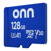 onn 128GB C10 U3 V30 A1 microSDXC Flash Memory Card with Adapter, for Phones, Tablets & Drones