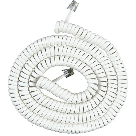 onn. 15ft Telephone Coiled Handset Cord, White, ONB16TE016