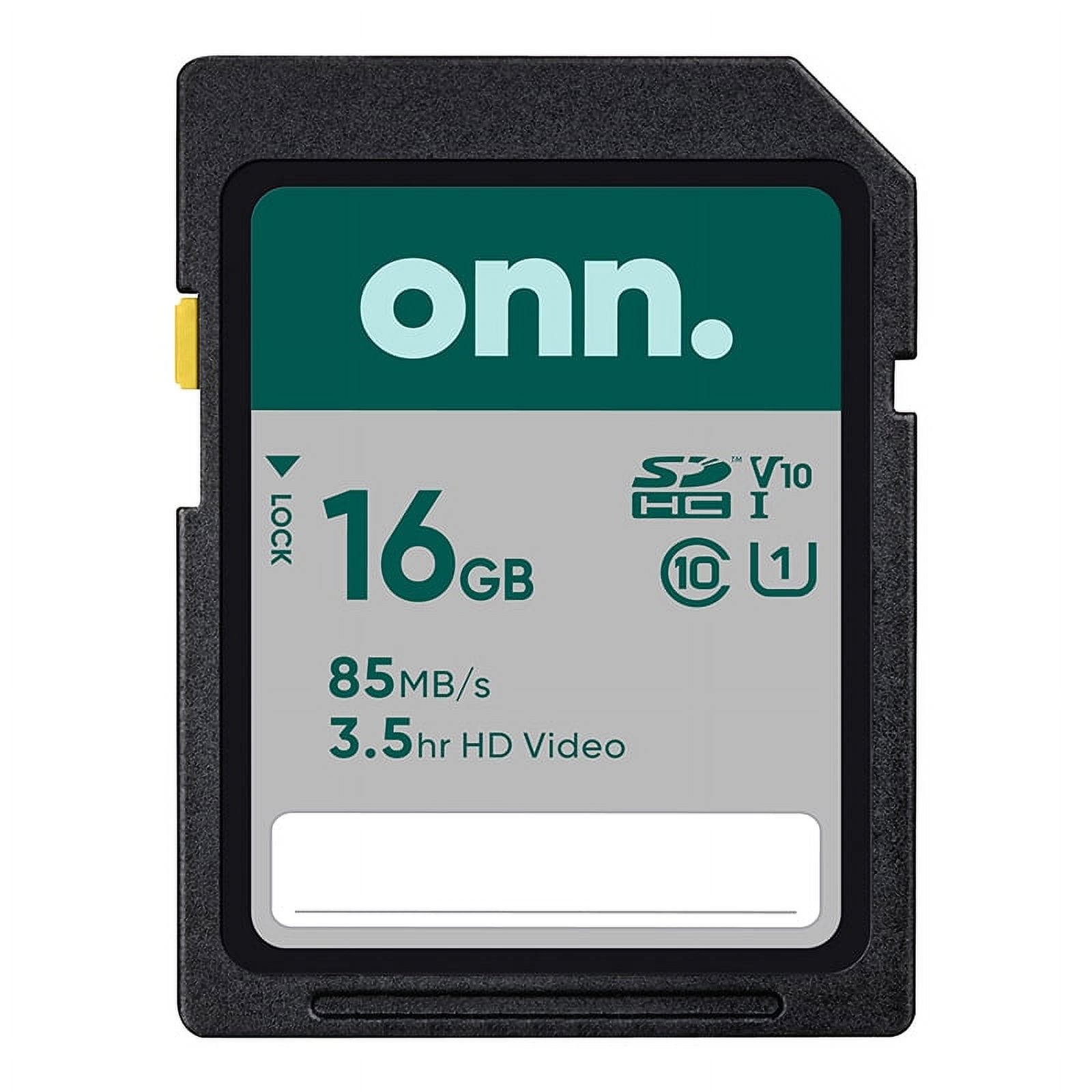 onn. 16GB Class 10 U1 SDHC Full Size Flash Memory Card