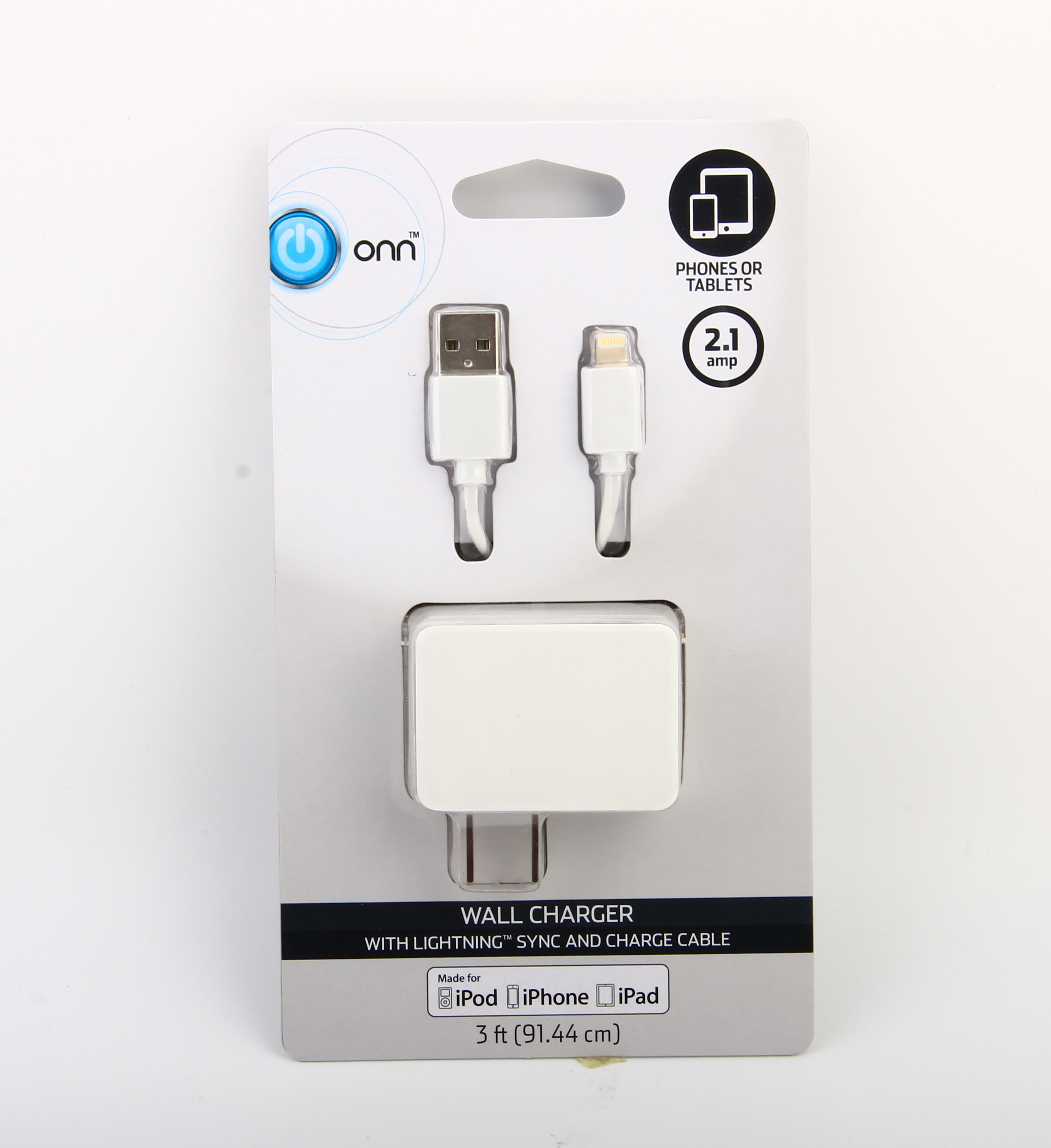 onn. 2.1A Wall Charger Combo White