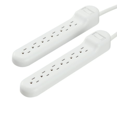 onn. 2.5ft 6 AC Outlets Surge Protector 2pk-White