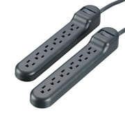 onn. 2 Pack  2.5ft 6 AC Outlets Surge Protector with Switch-Grey