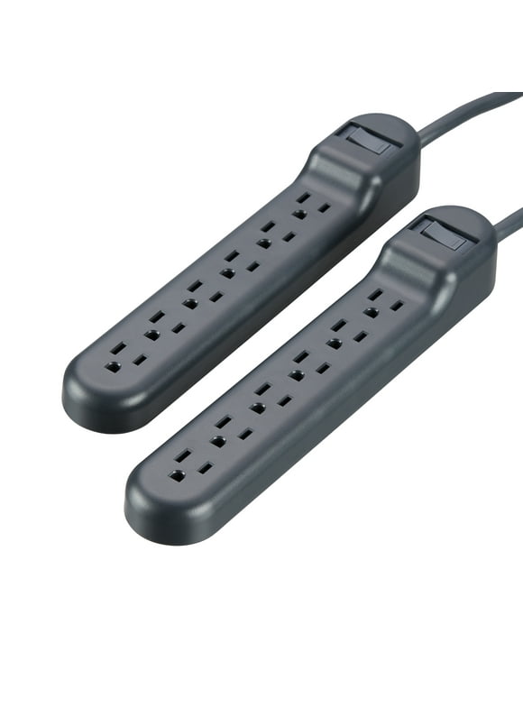 onn. 2 Pack  2.5ft 6 AC Outlets Surge Protector with Switch-Grey