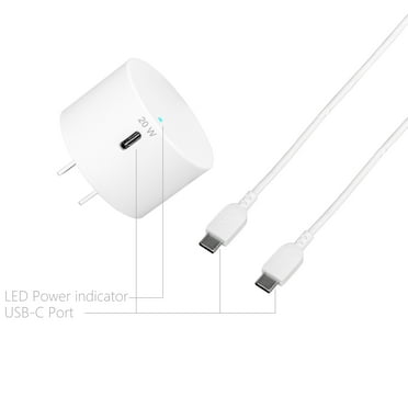 onn. 20W Power Delivery Wall Charging Kit with USB-C Charging Cable, White