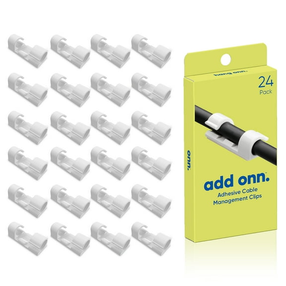onn Peel and Stick Adhesive Cable Management Clips, 24 Count