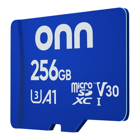 onn 256GB C10 U3 V30 A1 microSDXC Flash Memory Card with Adapter, for Phones, Tablets & Drones