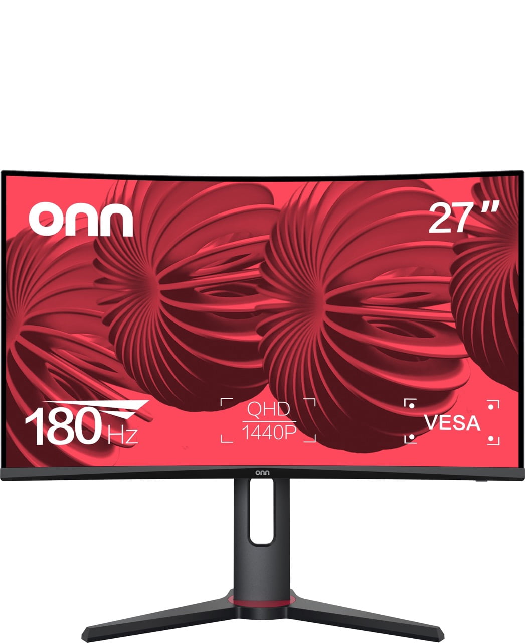 onn 27" Curved QHD (2560 x 1440p) 180Hz 1ms AMD FreeSync Gaming Monitor with Cables, Black, New