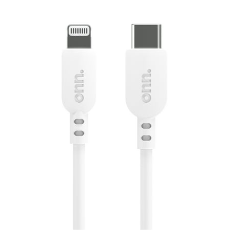 onn Mfi Certified, Compatible with iPhone x/xR/xS/8/7/6/5, Airpods and More Lightning Cable 3' Lightning to USB-C Cable, White, 1 Pack