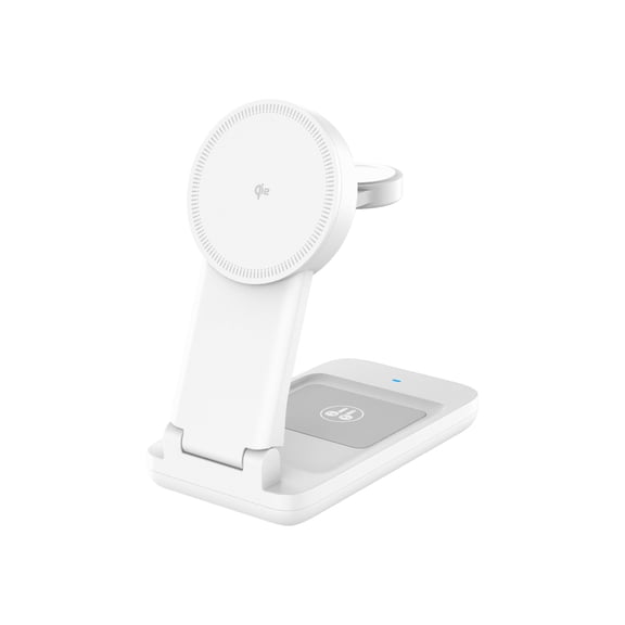onn 3-in-1 Qi2 Certified Wireless Charging Stand – Foldable Design with Wall Adapter & Cable – Compatible with iPhone 17/16/15/14/13/12, Samsung Galaxy S23/S22, Pixel, AirPods & Apple Watch – White