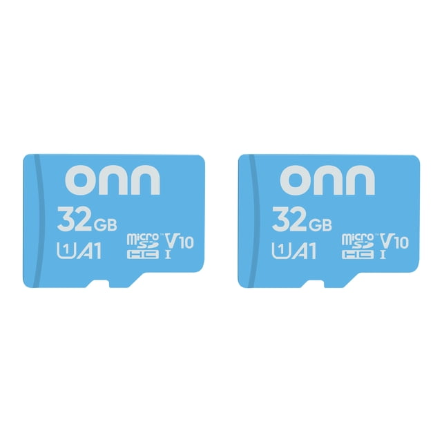 onn 32GB C10 U1 V10 A1 microSDHC Flash Memory Card 2-Pack with Adapter, for Phones, Tablets & Drones
